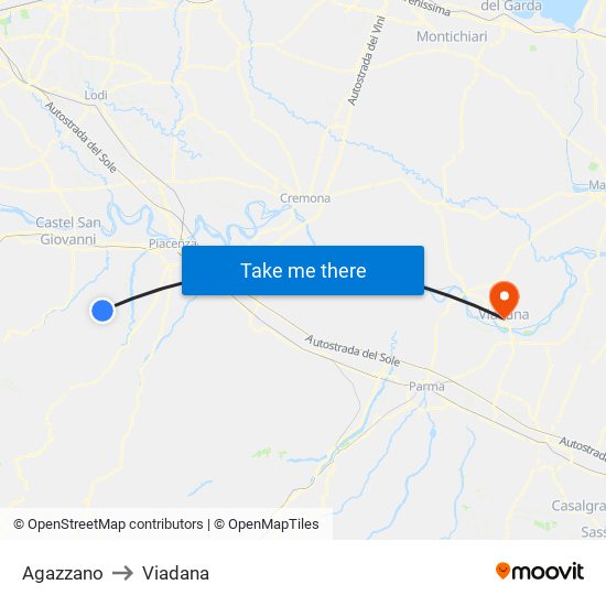 Agazzano to Viadana map