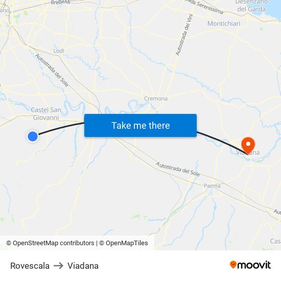 Rovescala to Viadana map