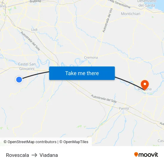 Rovescala to Viadana map
