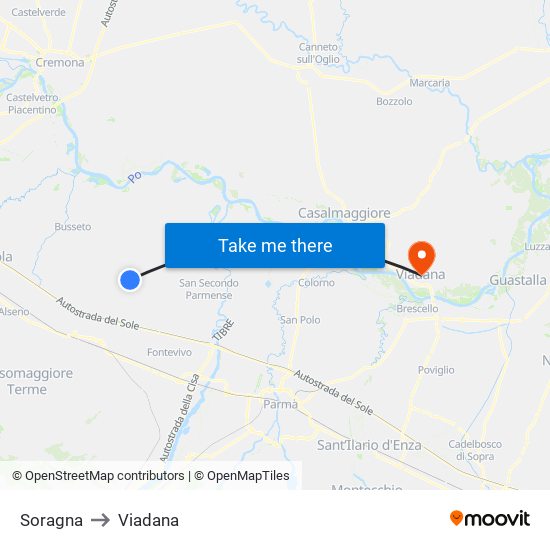 Soragna to Viadana map