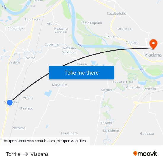 Torrile to Viadana map