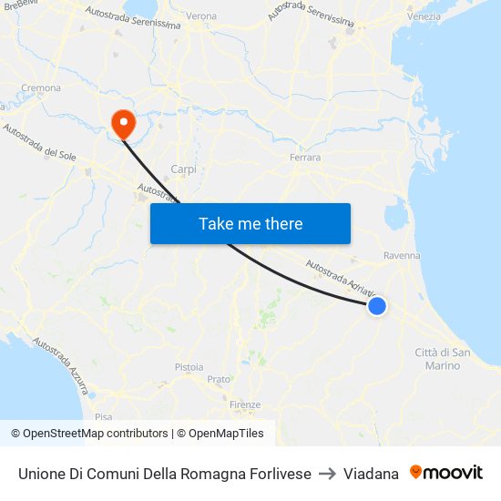 Unione Di Comuni Della Romagna Forlivese to Viadana map