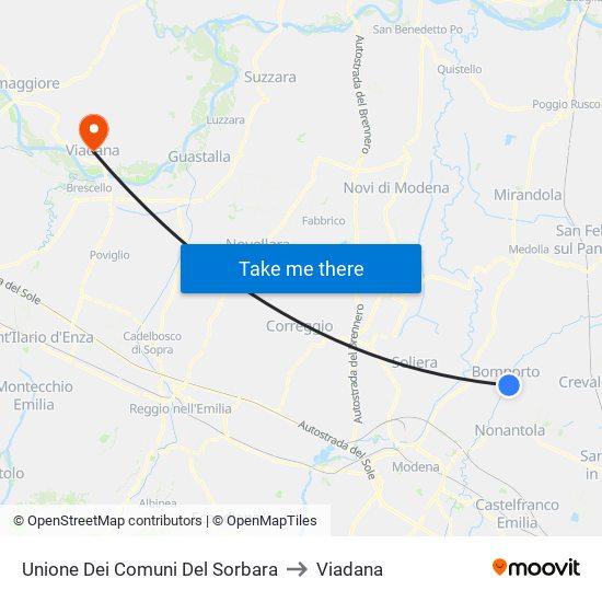 Unione Dei Comuni Del Sorbara to Viadana map