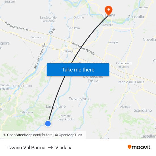 Tizzano Val Parma to Viadana map