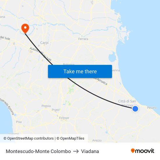 Montescudo-Monte Colombo to Viadana map