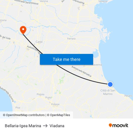 Bellaria-Igea Marina to Viadana map