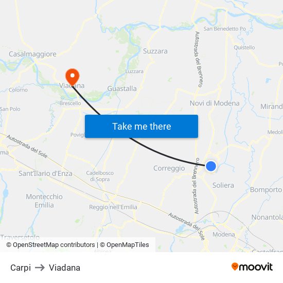Carpi to Viadana map