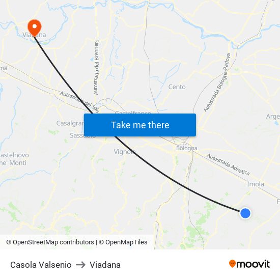 Casola Valsenio to Viadana map