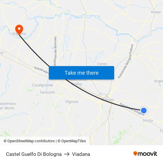 Castel Guelfo Di Bologna to Viadana map