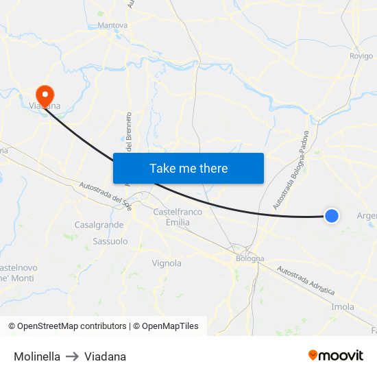 Molinella to Viadana map