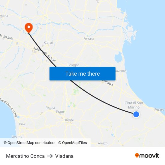 Mercatino Conca to Viadana map