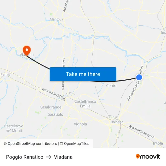 Poggio Renatico to Viadana map