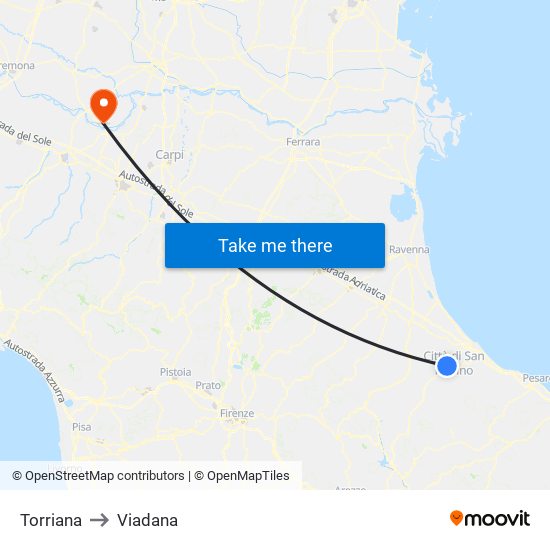Torriana to Viadana map