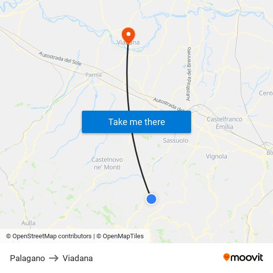 Palagano to Viadana map