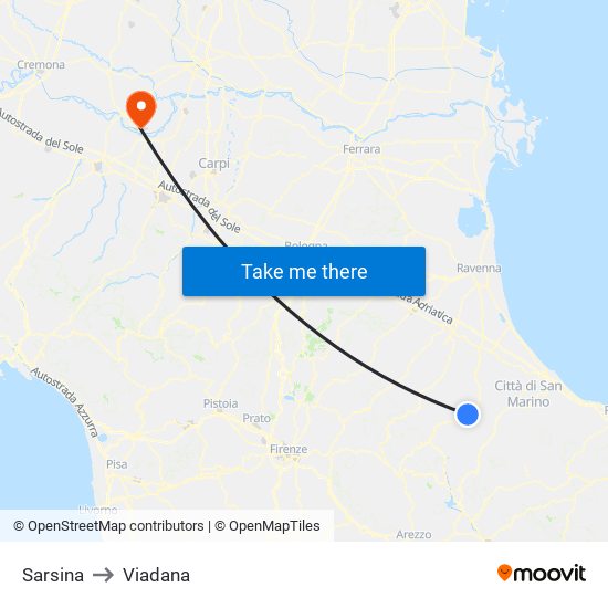 Sarsina to Viadana map