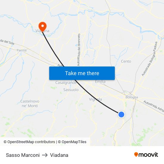 Sasso Marconi to Viadana map