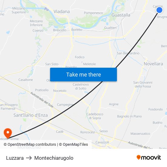 Luzzara to Montechiarugolo map