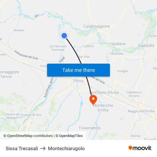 Sissa Trecasali to Montechiarugolo map