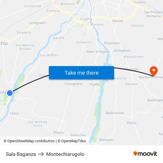 Sala Baganza to Montechiarugolo map