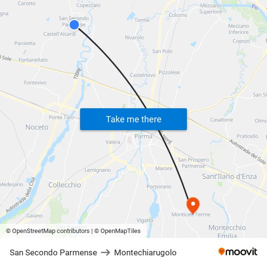 San Secondo Parmense to Montechiarugolo map