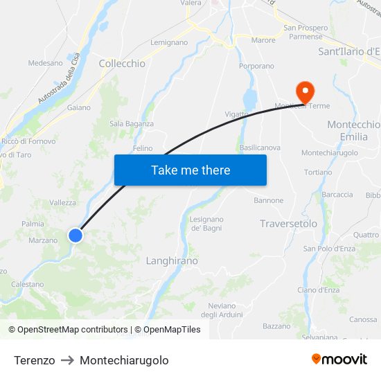 Terenzo to Montechiarugolo map