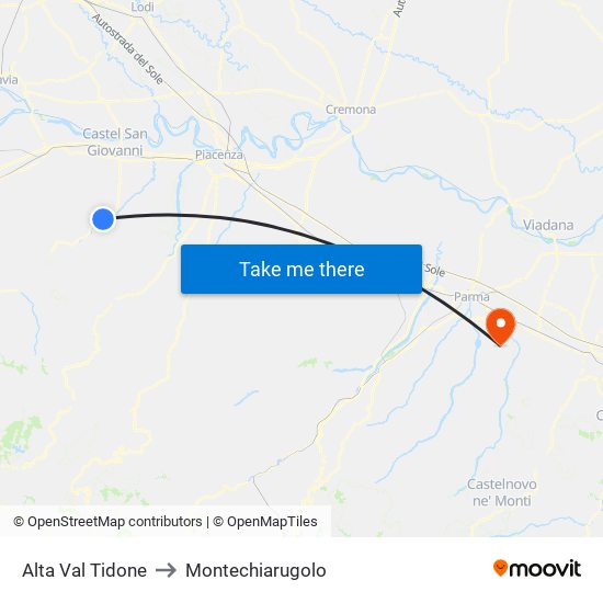 Alta Val Tidone to Montechiarugolo map