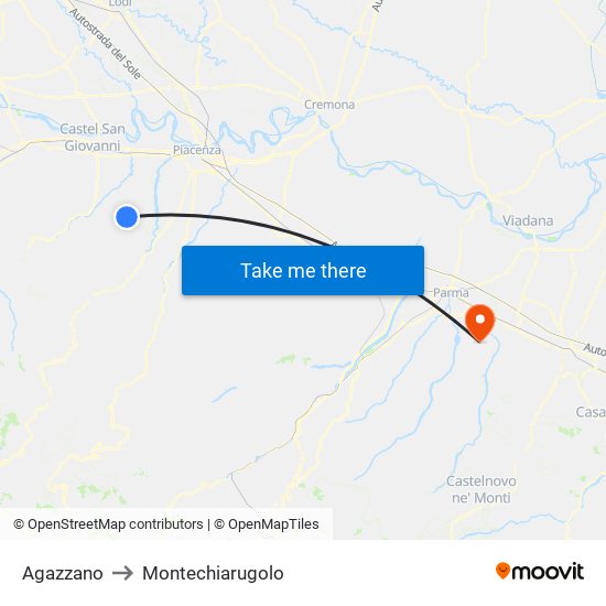 Agazzano to Montechiarugolo map