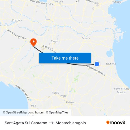 Sant'Agata Sul Santerno to Montechiarugolo map