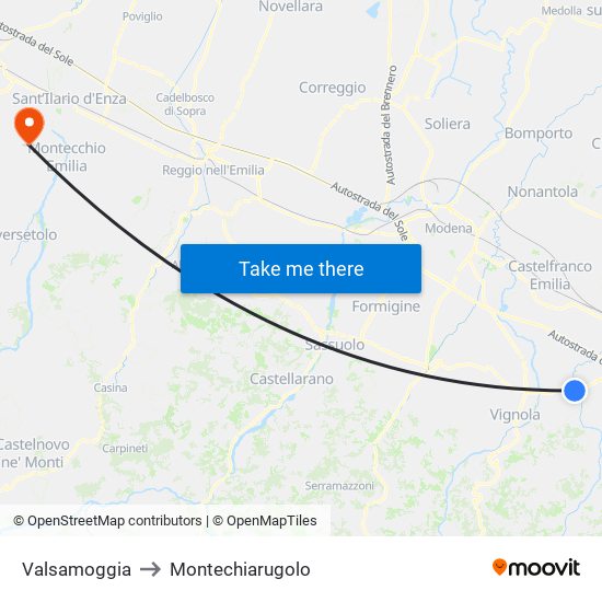 Valsamoggia to Montechiarugolo map