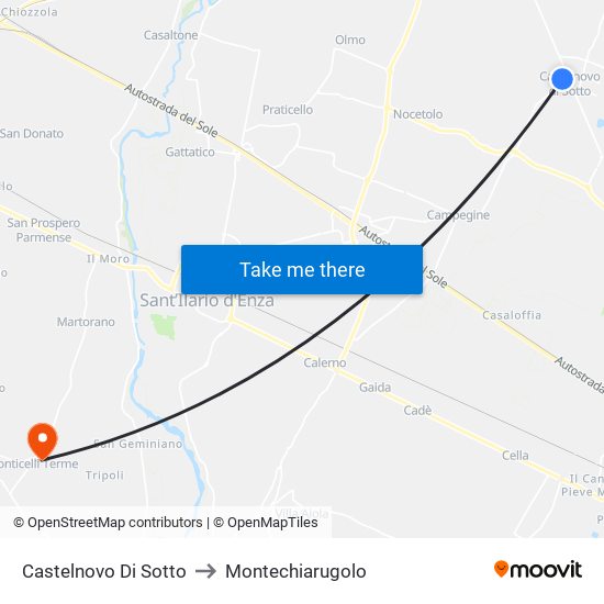 Castelnovo Di Sotto to Montechiarugolo map