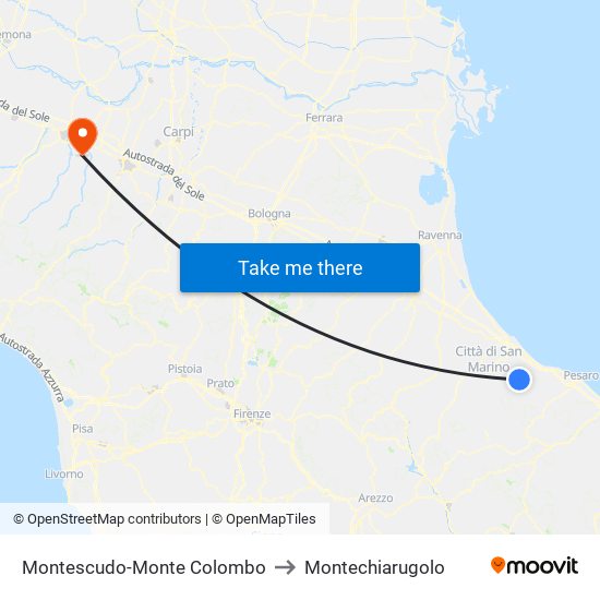 Montescudo-Monte Colombo to Montechiarugolo map