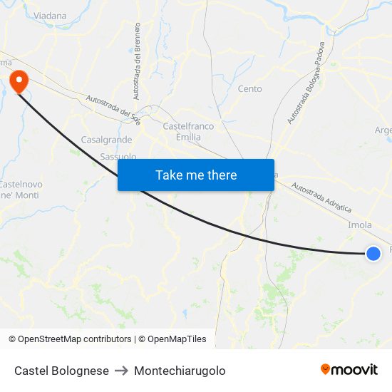 Castel Bolognese to Montechiarugolo map