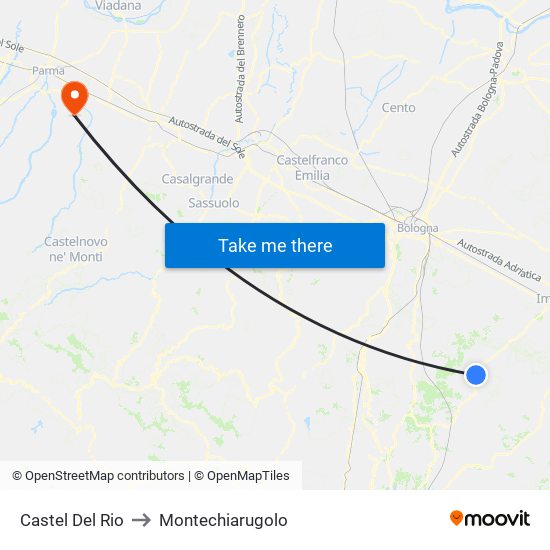 Castel Del Rio to Montechiarugolo map