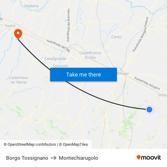 Borgo Tossignano to Montechiarugolo map