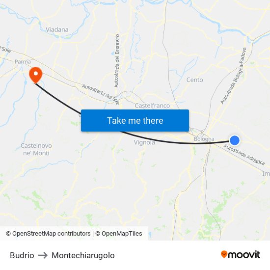 Budrio to Montechiarugolo map