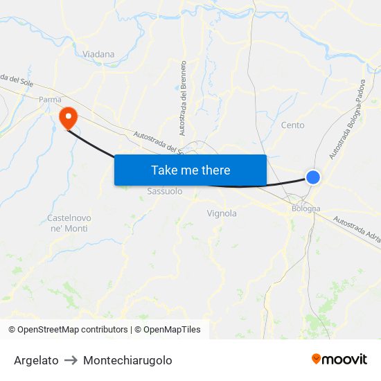 Argelato to Montechiarugolo map