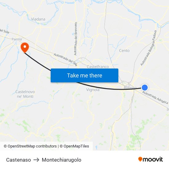 Castenaso to Montechiarugolo map