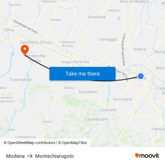 Modena to Montechiarugolo map