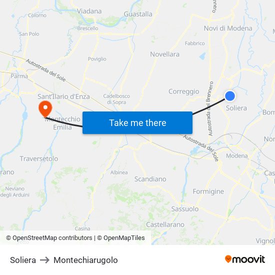 Soliera to Montechiarugolo map