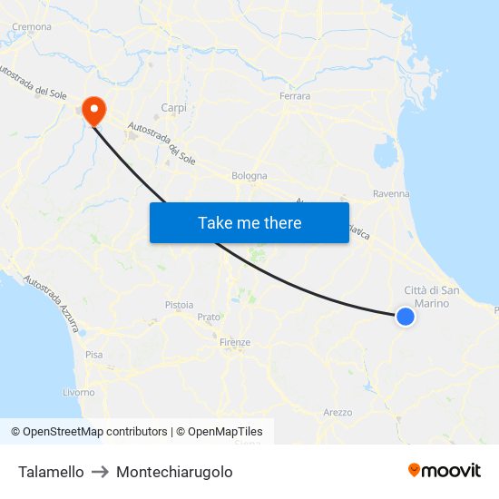 Talamello to Montechiarugolo map