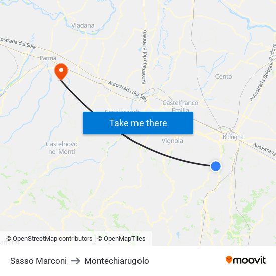 Sasso Marconi to Montechiarugolo map