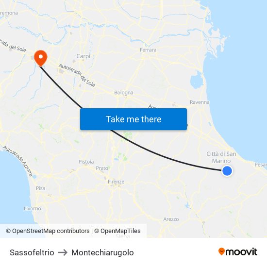 Sassofeltrio to Montechiarugolo map