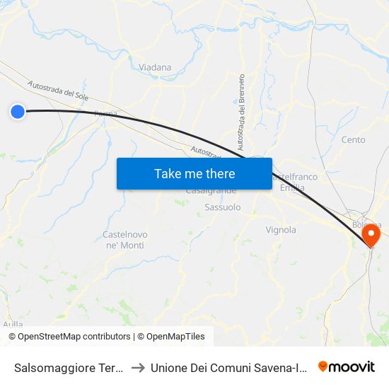 Salsomaggiore Terme to Unione Dei Comuni Savena-Idice map