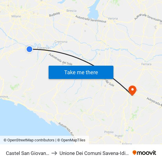 Castel San Giovanni to Unione Dei Comuni Savena-Idice map