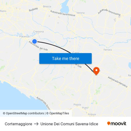 Cortemaggiore to Unione Dei Comuni Savena-Idice map