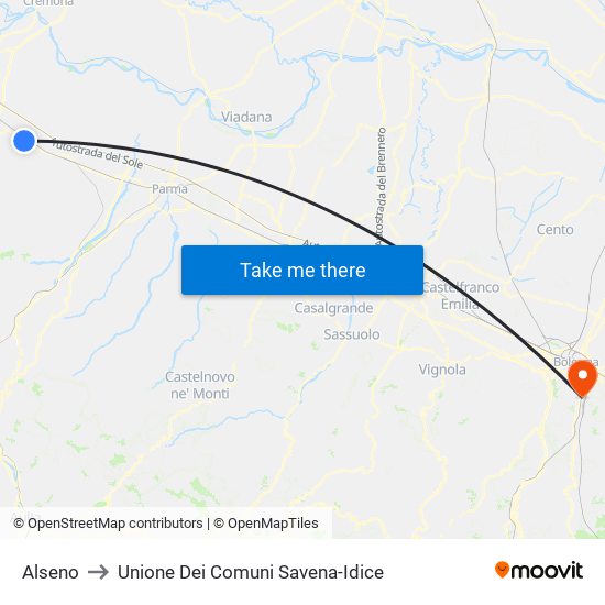 Alseno to Unione Dei Comuni Savena-Idice map