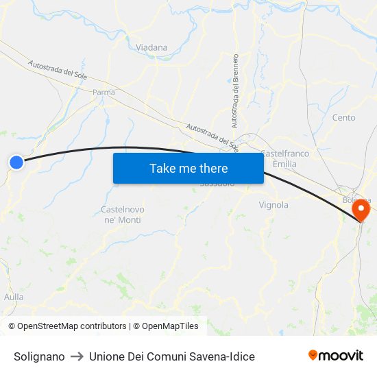 Solignano to Unione Dei Comuni Savena-Idice map