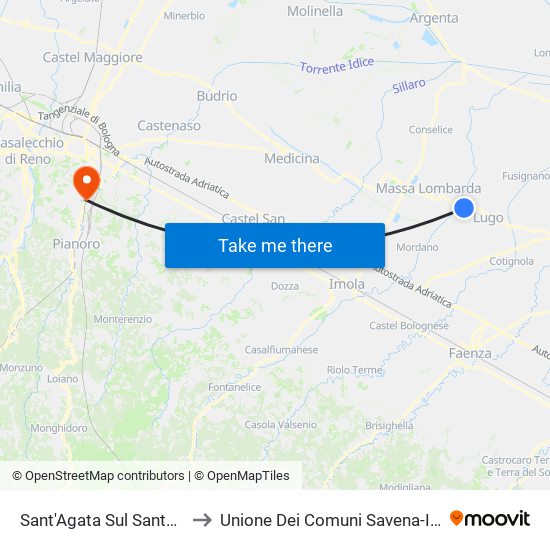 Sant'Agata Sul Santerno to Unione Dei Comuni Savena-Idice map