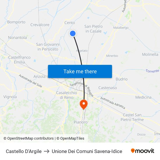Castello D'Argile to Unione Dei Comuni Savena-Idice map