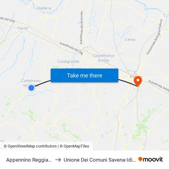 Appennino Reggiano to Unione Dei Comuni Savena-Idice map